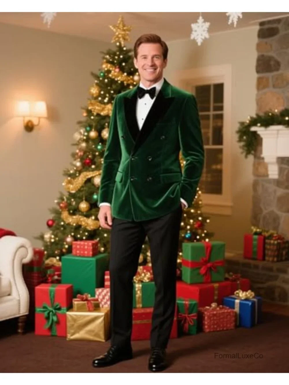 Men's Velvet 2-Piece Double Breasted Tuxedo Suit Set Blazer & Pants